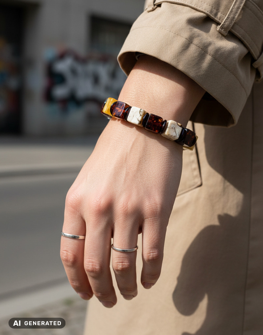 Bracelet en ambre au design noble en cubes