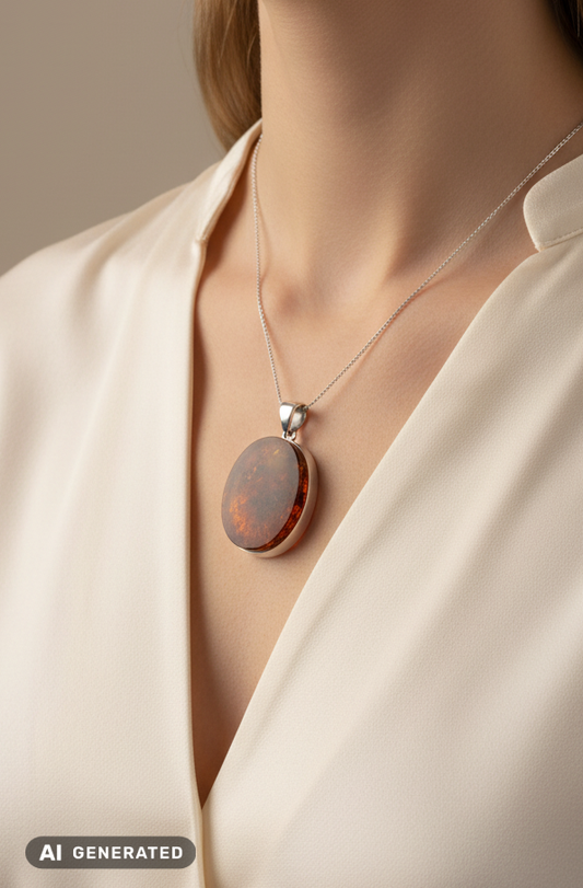 Pendentif élégant en argent sterling 925 avec véritable ambre – pièce unique  