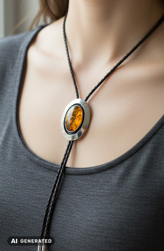 Pendentif en ambre en argent 925 sur cordon en cuir – réglable et moderne  