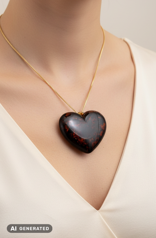 Pendentif cœur en ambre avec chaîne en argent – pièce unique
