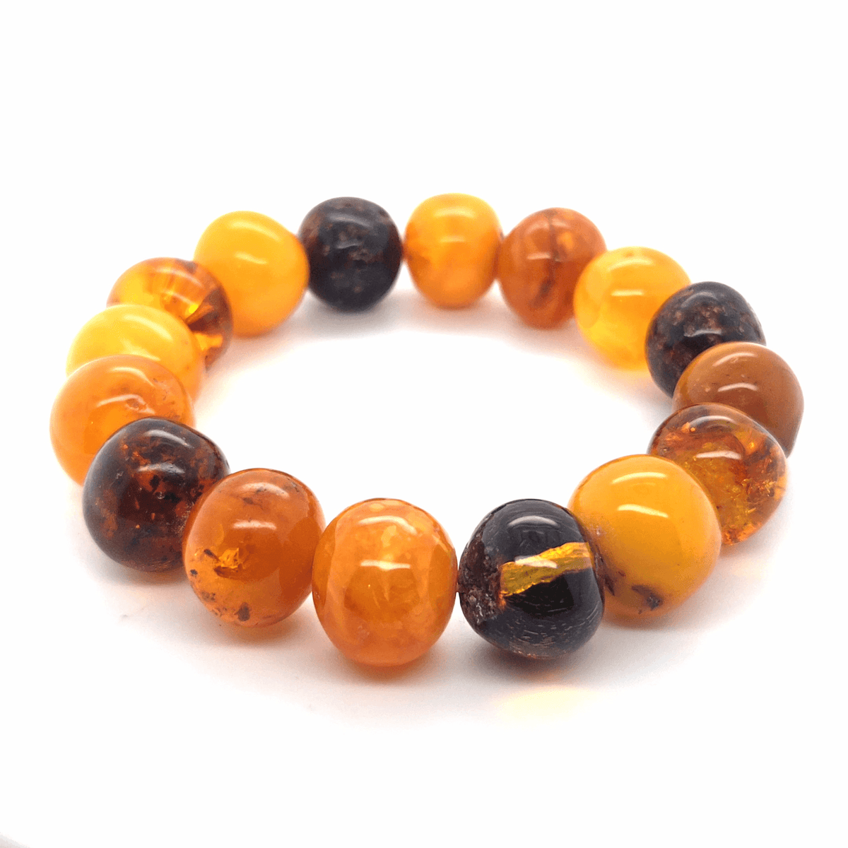 Mehrfarbiges Bernsteinarmband in Naturform – von seltenem Gelb bis Braun, elastisch