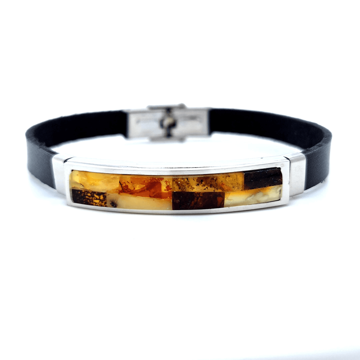 Unisex Lederarmband mit Bernstein Edelstahl