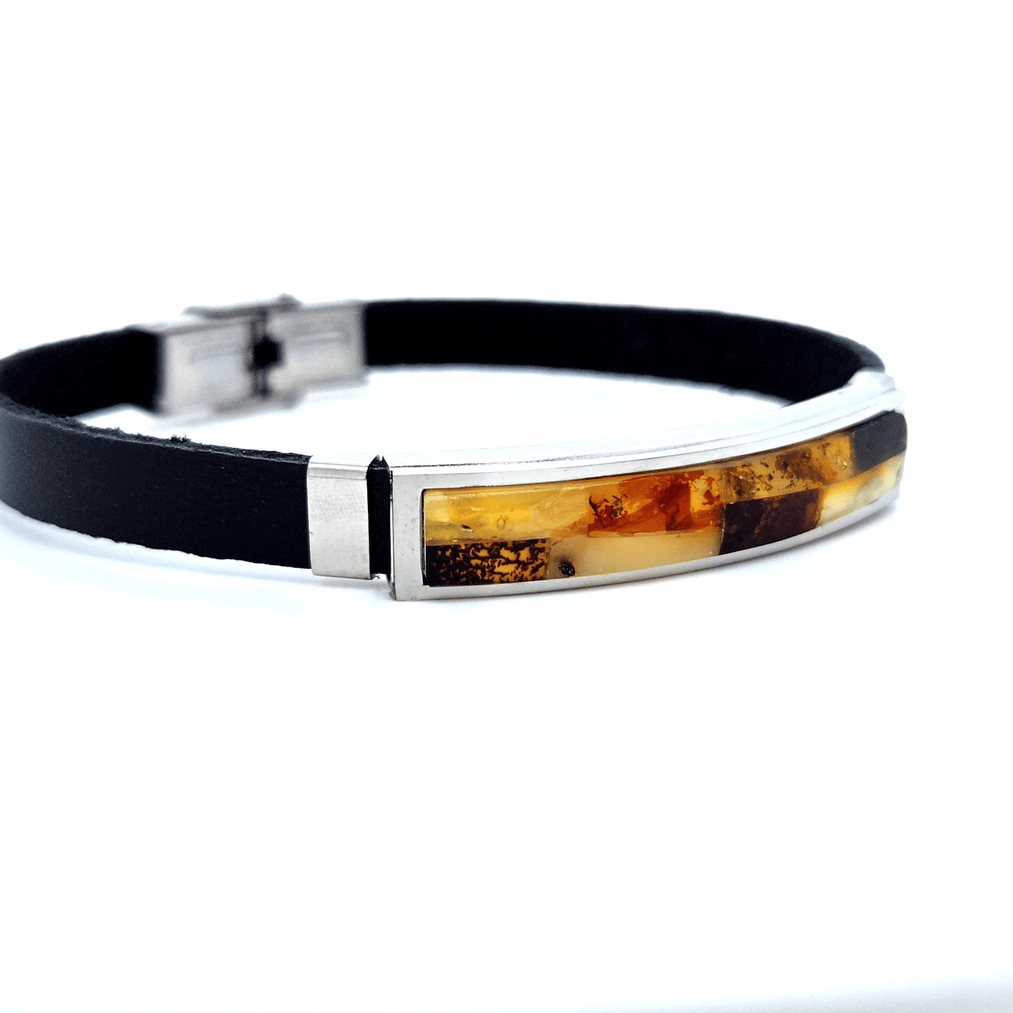 Unisex Lederarmband mit Bernstein Edelstahl