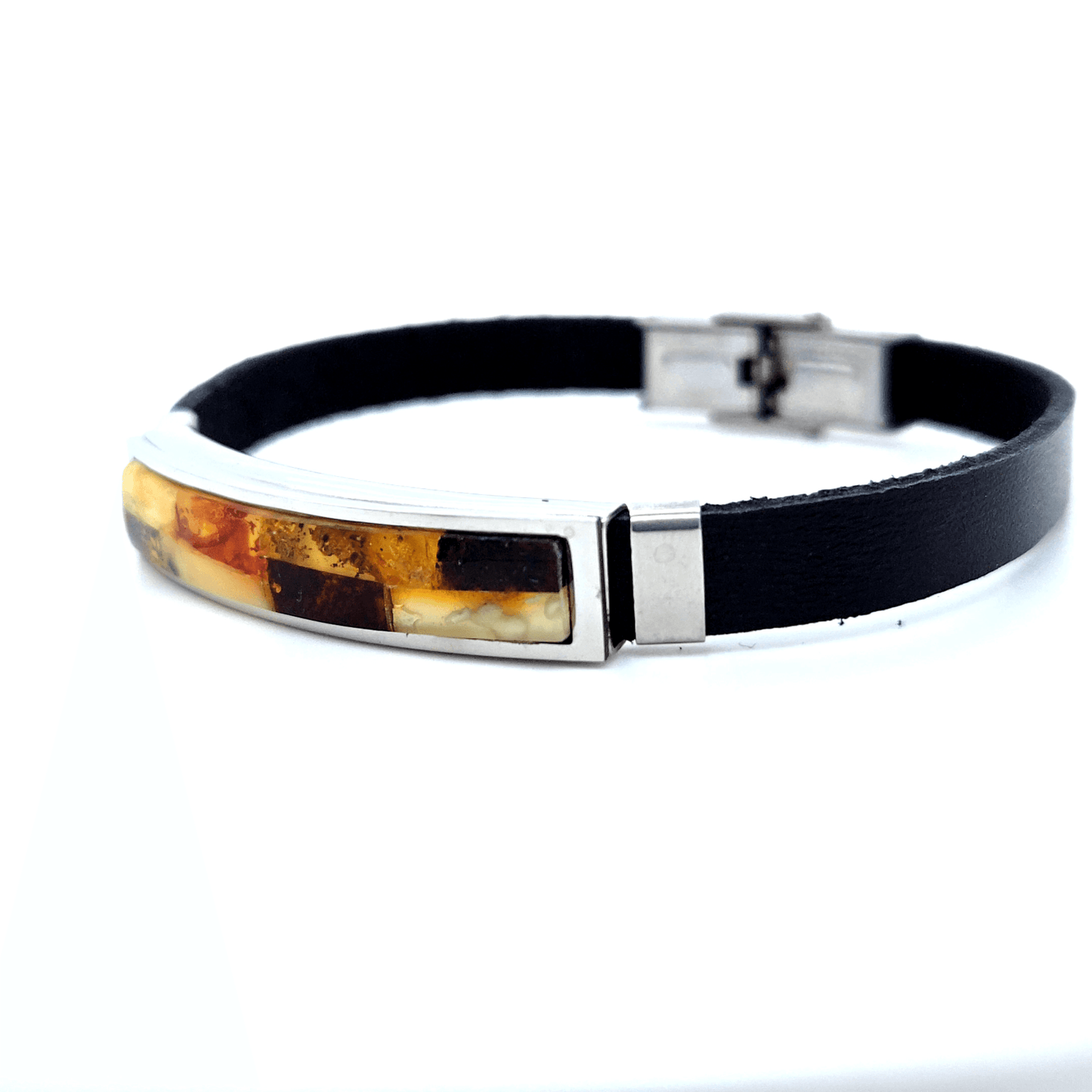 Unisex Lederarmband mit Bernstein Edelstahl
