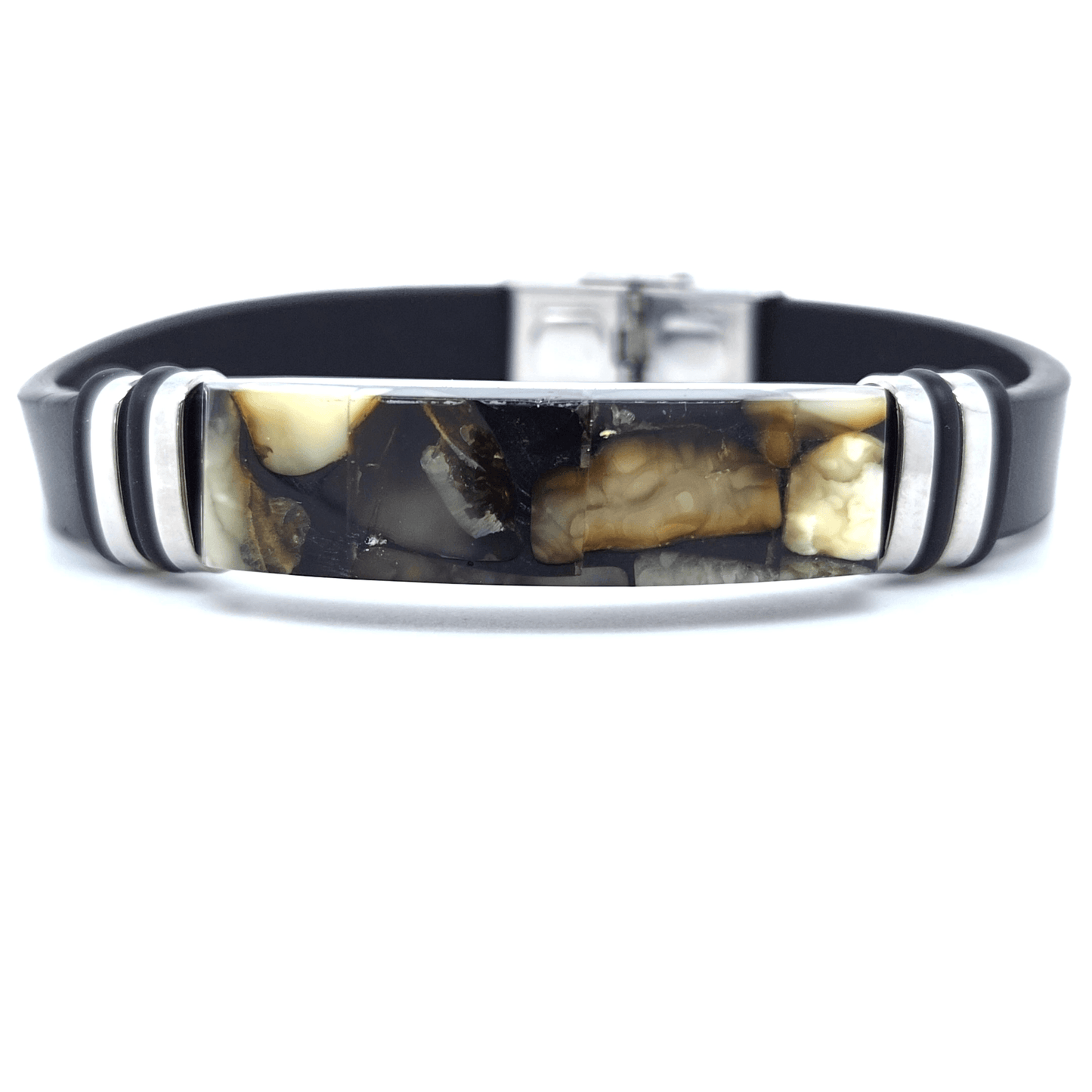 Modern Leather Bracelet Amber Stainless Steel Style