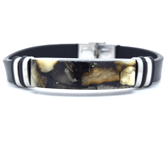 Modern Leather Bracelet Amber Stainless Steel Style