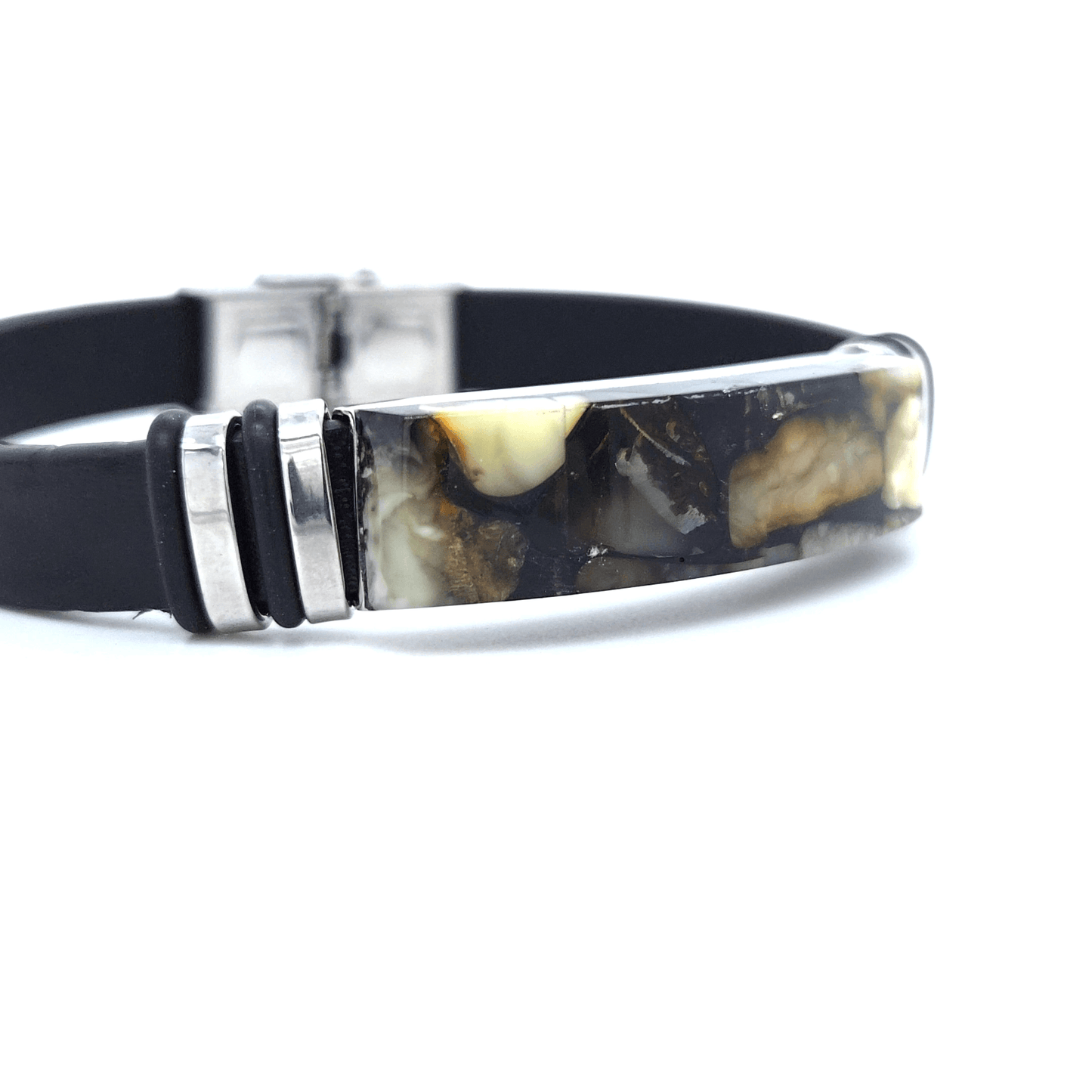 Modern Leather Bracelet Amber Stainless Steel Style