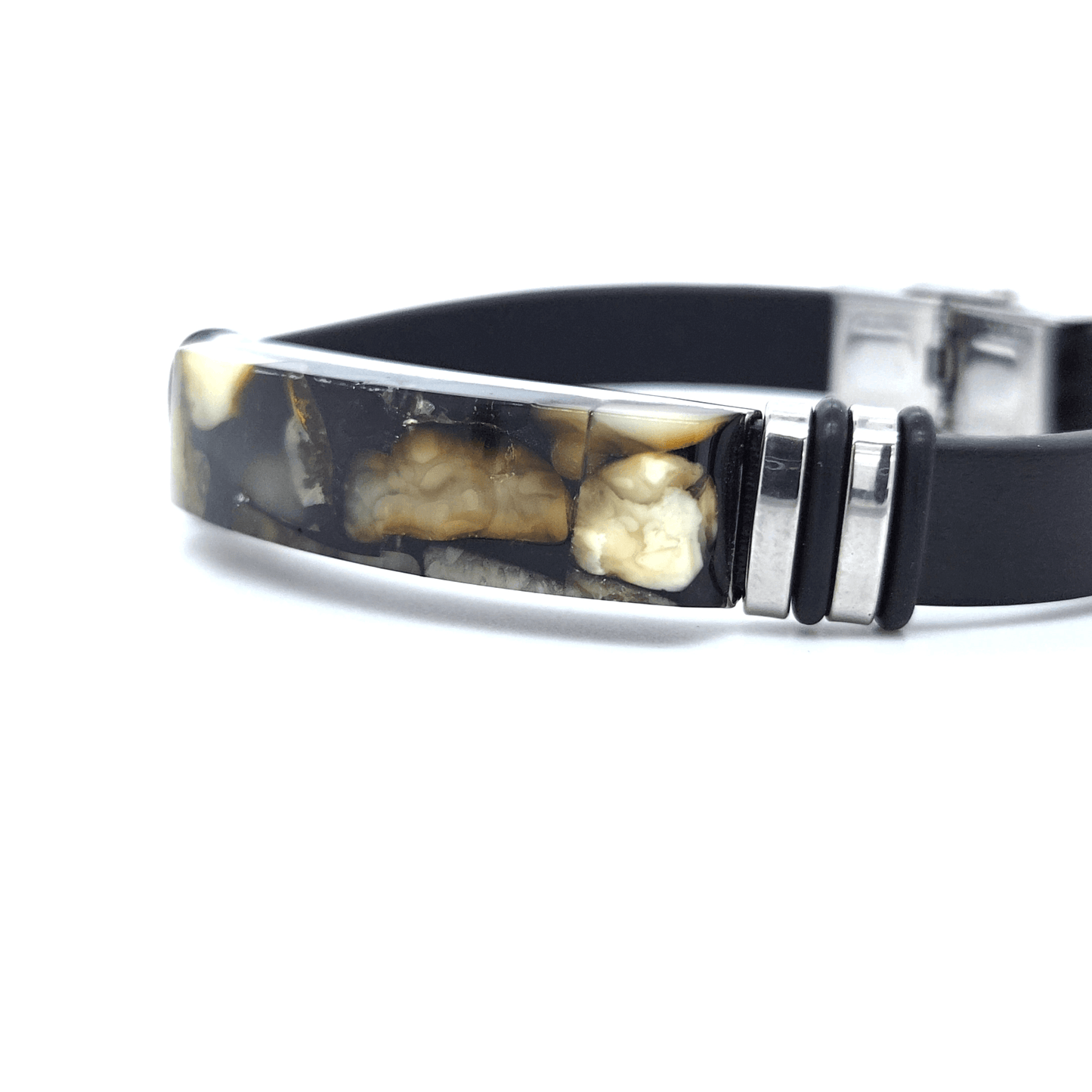 Modern Leather Bracelet Amber Stainless Steel Style