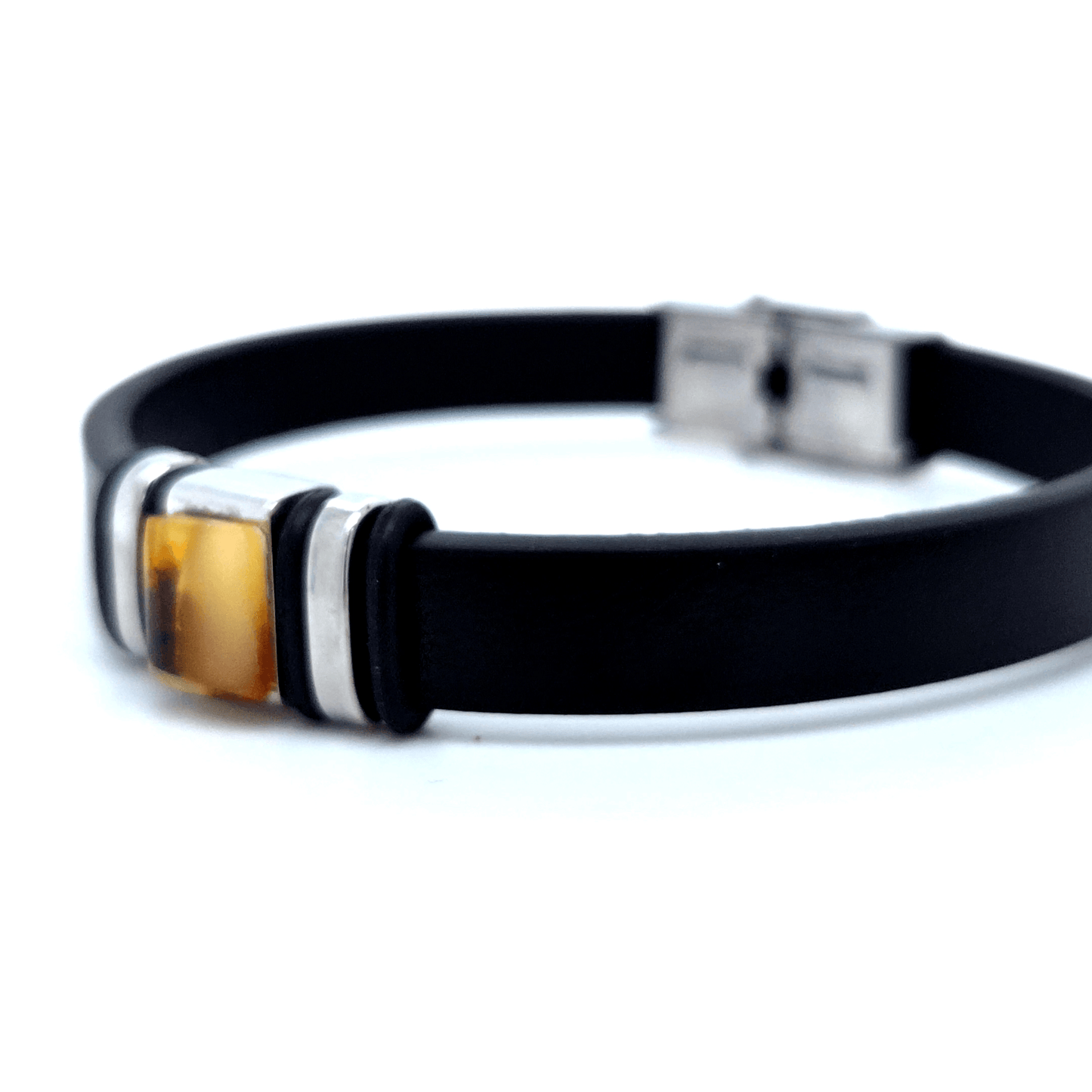Minimalistische leren armband met barnsteen