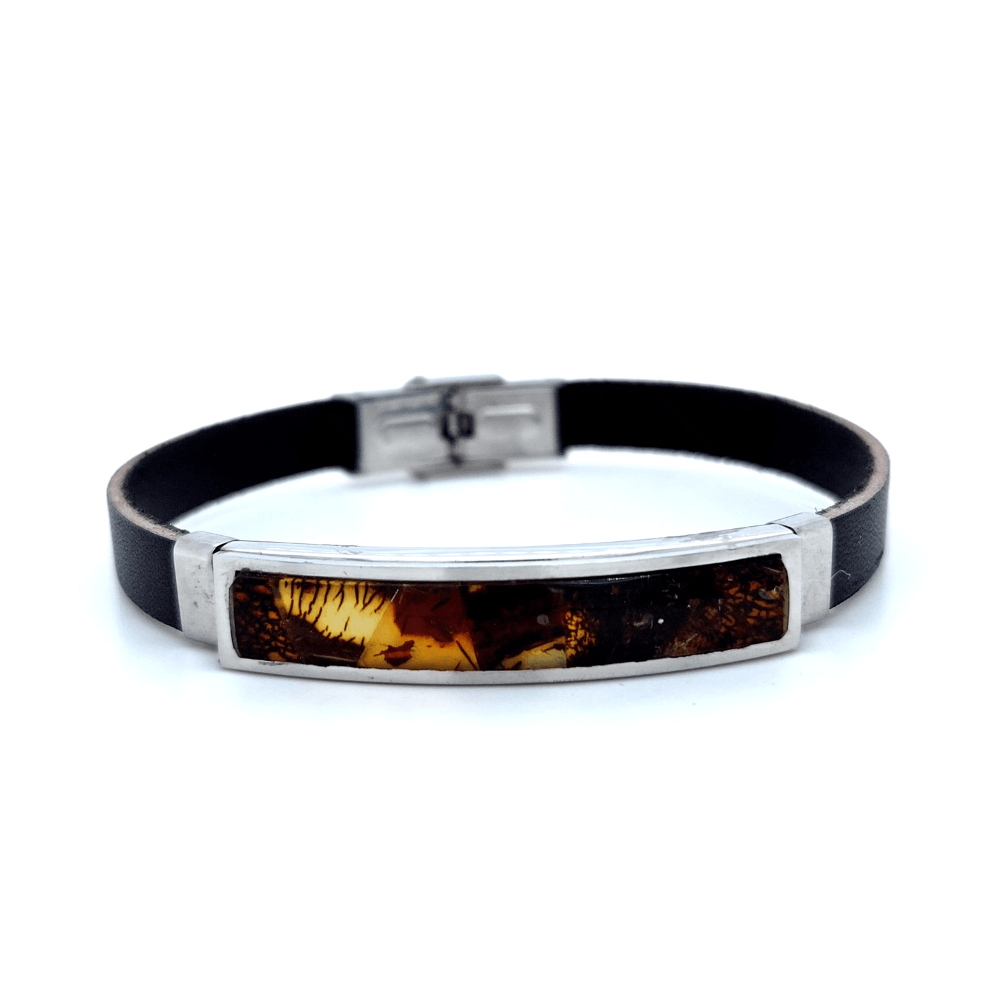 Unisex Lederarmband mit Bernstein Edelstahl