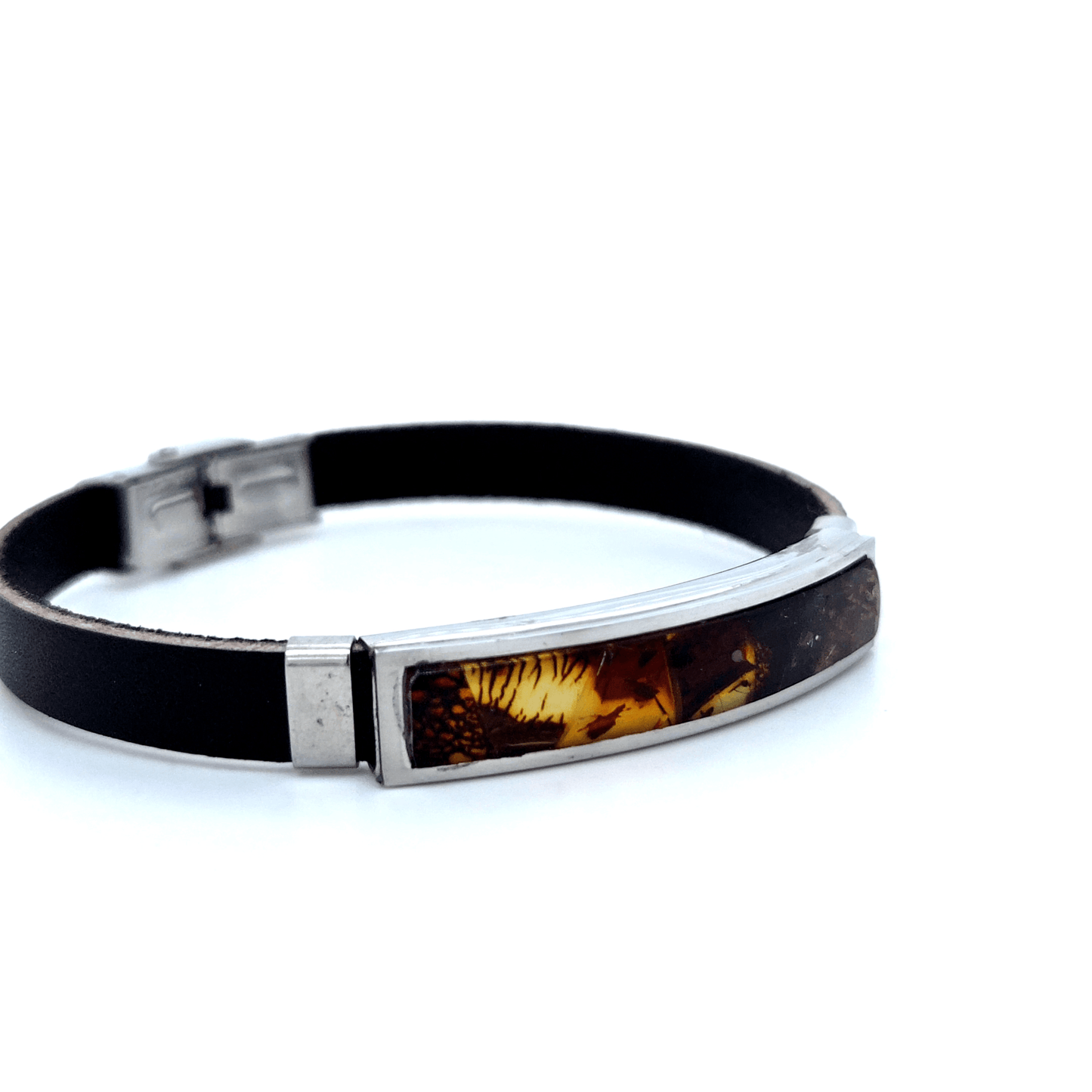 Unisex Lederarmband mit Bernstein Edelstahl