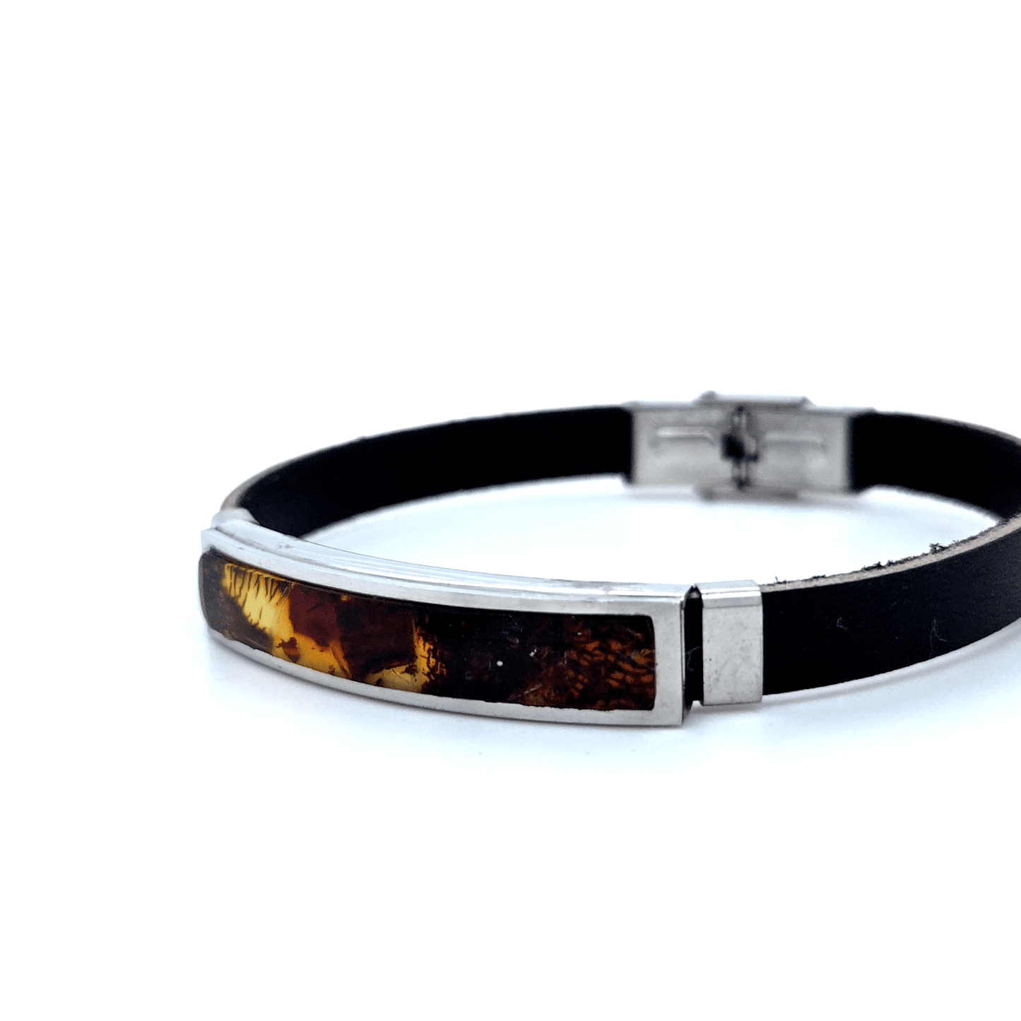 Unisex Lederarmband mit Bernstein Edelstahl