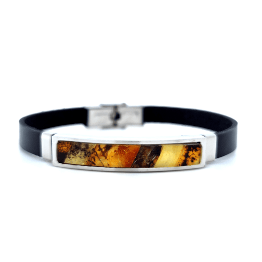 Unisex Leather Bracelet with Amber Stainless Steel