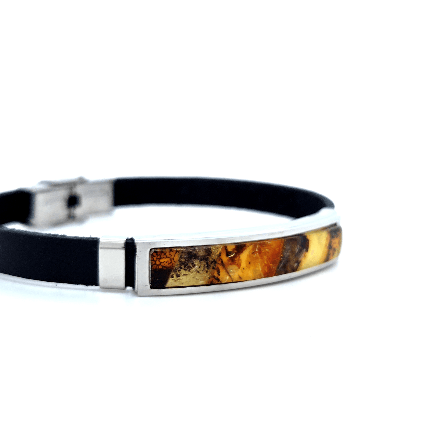 Unisex Lederarmband mit Bernstein Edelstahl