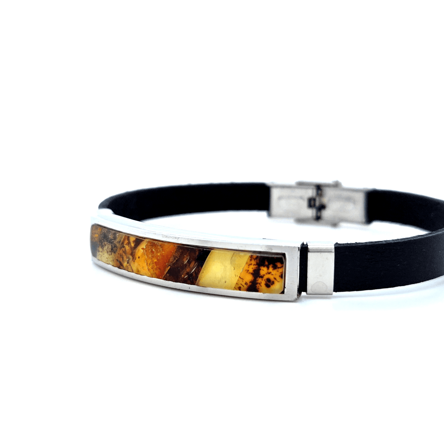 Unisex Lederarmband mit Bernstein Edelstahl