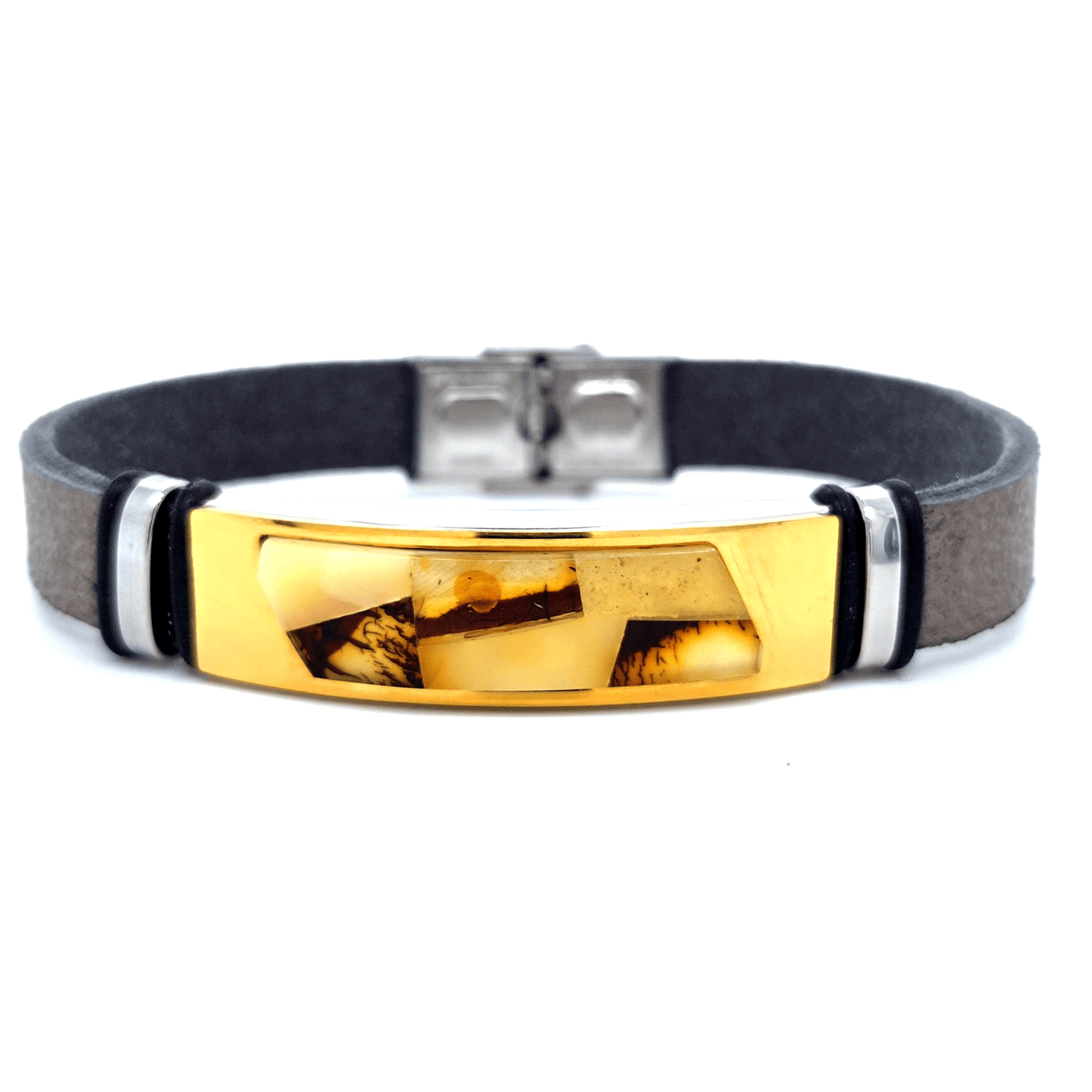 Unisex Lederarmband mit Bernstein modern schlicht