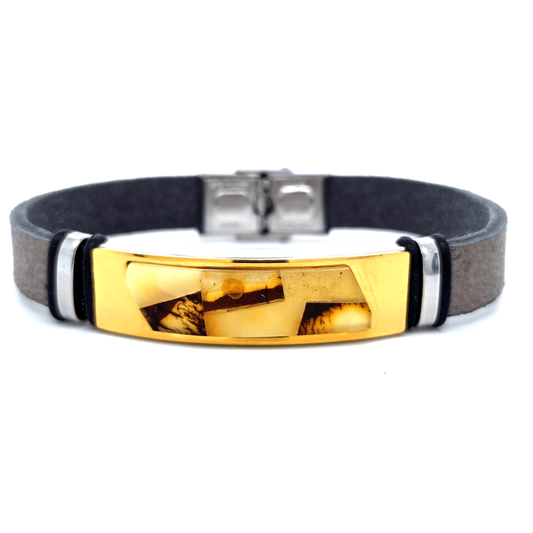 Unisex Leather Bracelet with Amber Modern Simple