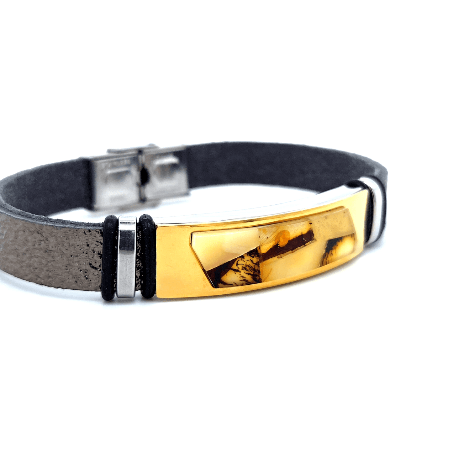 Unisex Lederarmband mit Bernstein modern schlicht