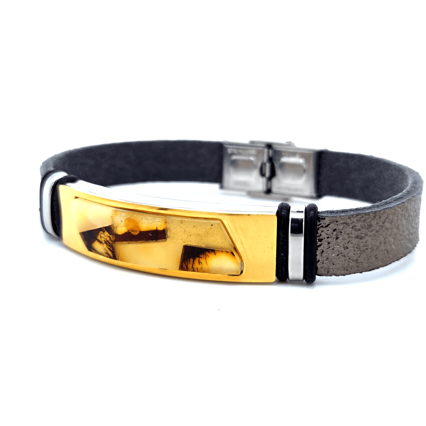 Unisex Lederarmband mit Bernstein modern schlicht