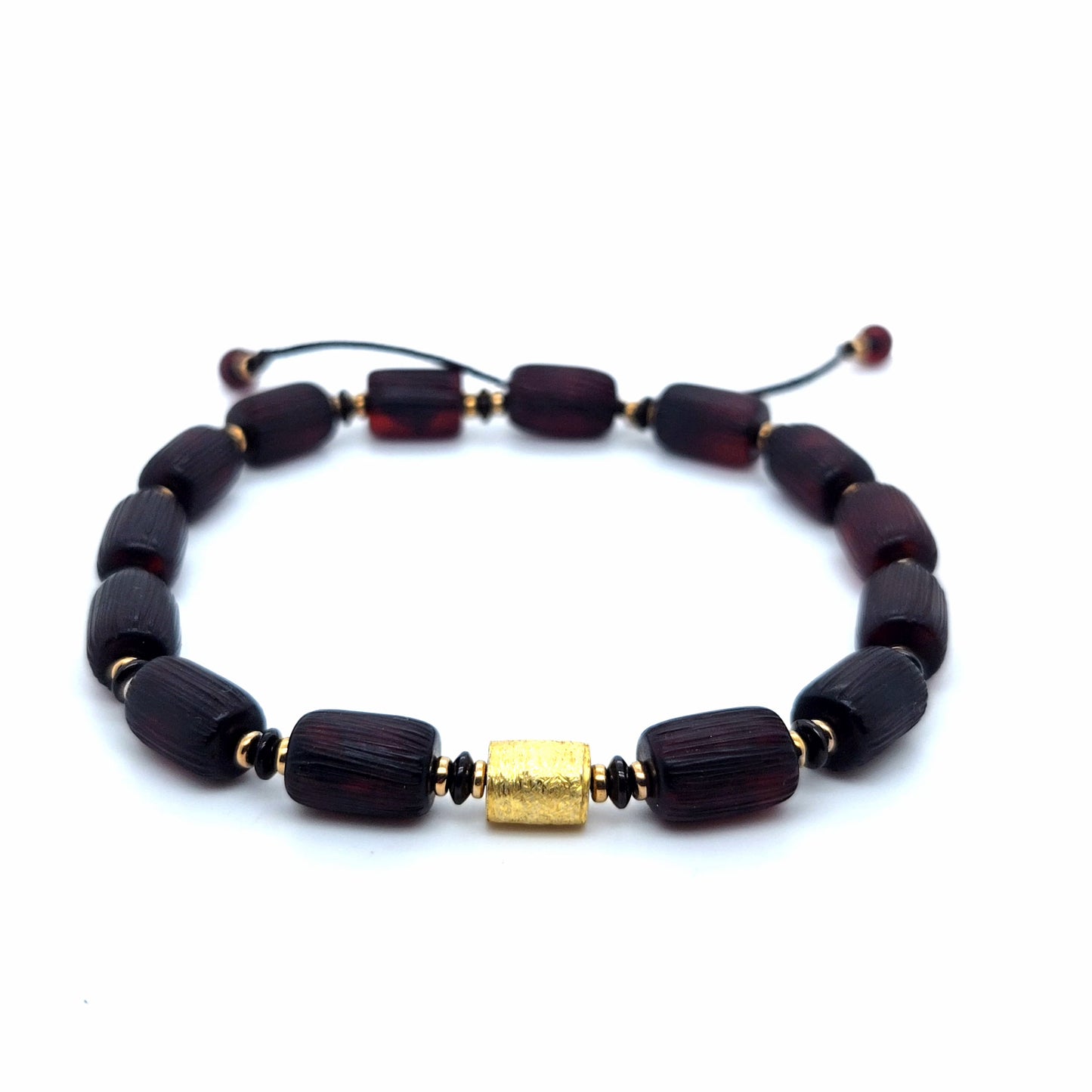 Unisex Bernstein-Armband mit vergoldeten Einsätzen – Größenverstellbar