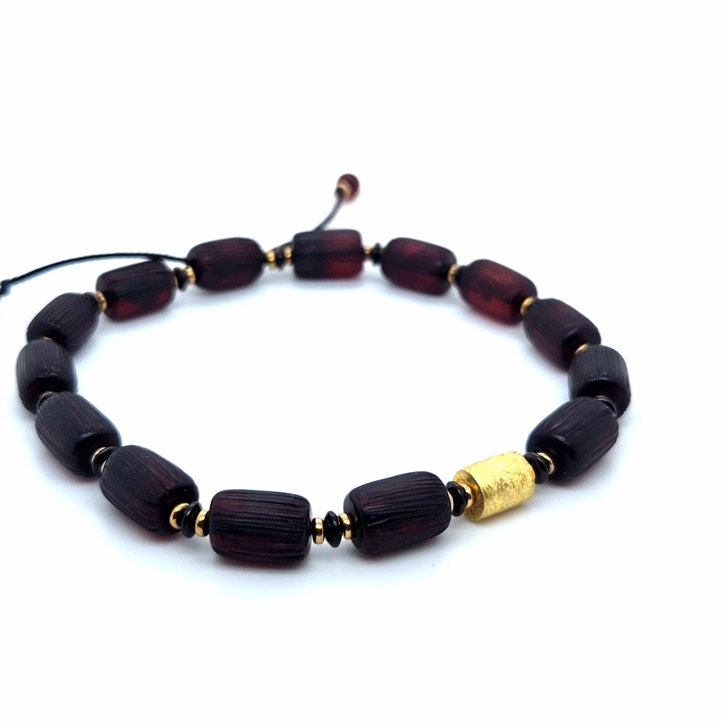 Unisex Bernstein-Armband mit vergoldeten Einsätzen – Größenverstellbar