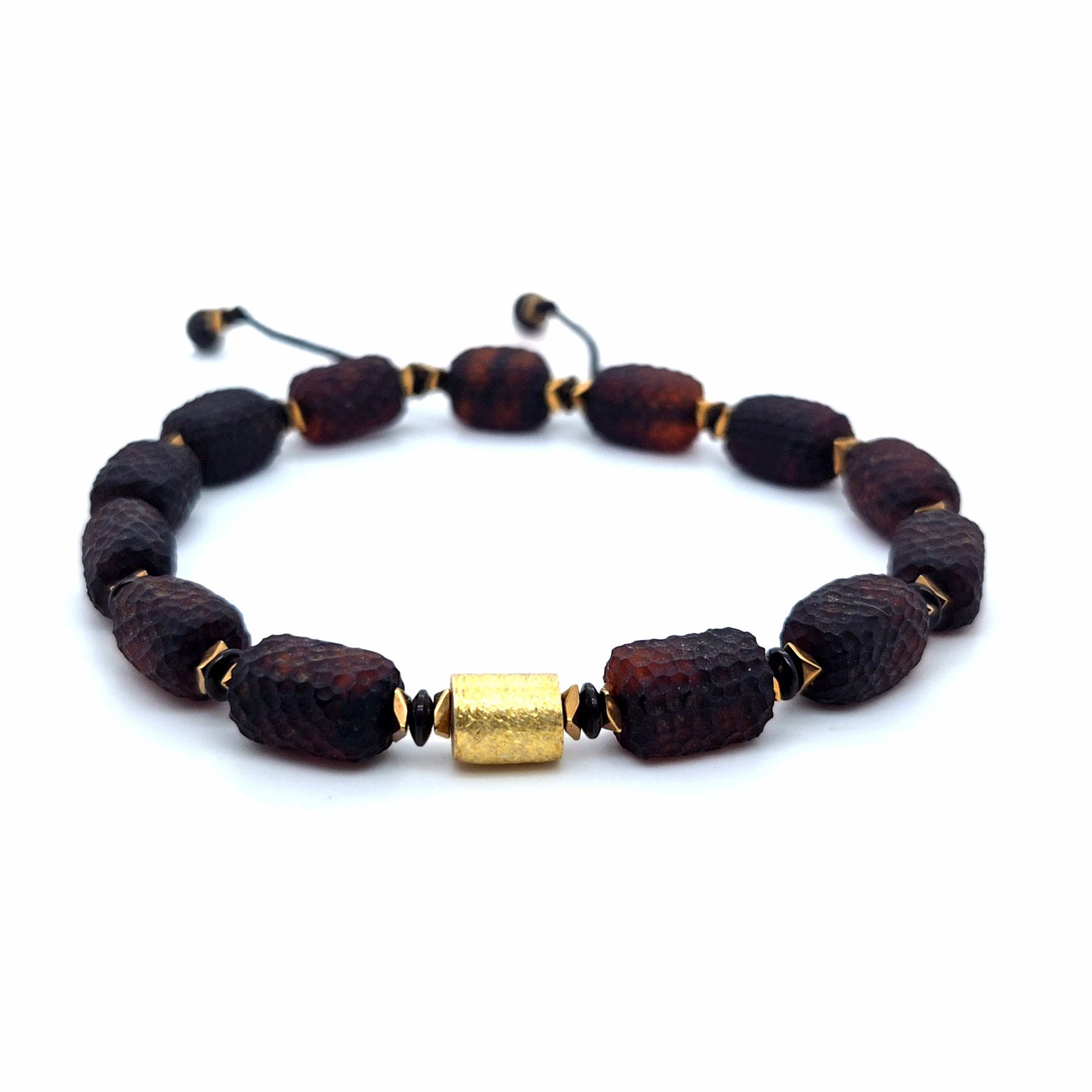 Unisex Bernstein-Armband mit vergoldeten Einsätzen – Größenverstellbar