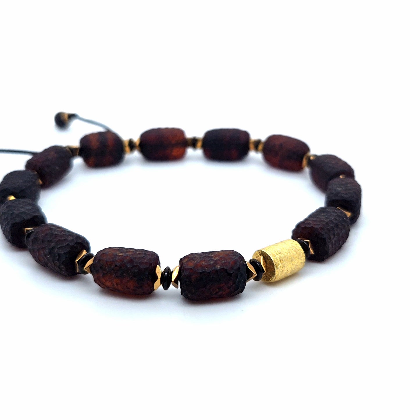 Unisex Bernstein-Armband mit vergoldeten Einsätzen – Größenverstellbar