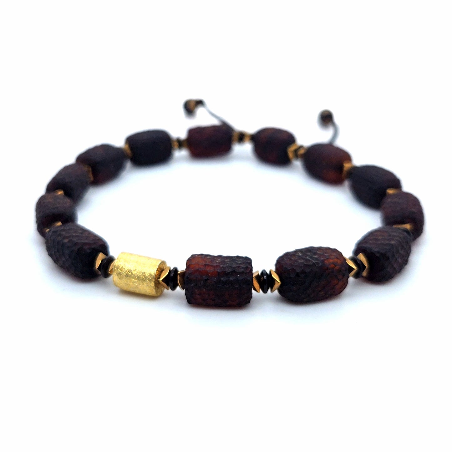 Unisex Bernstein-Armband mit vergoldeten Einsätzen – Größenverstellbar