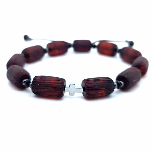 Unisex Bernstein-Armband mit 925 Silberkreuz – Größenverstellbar
