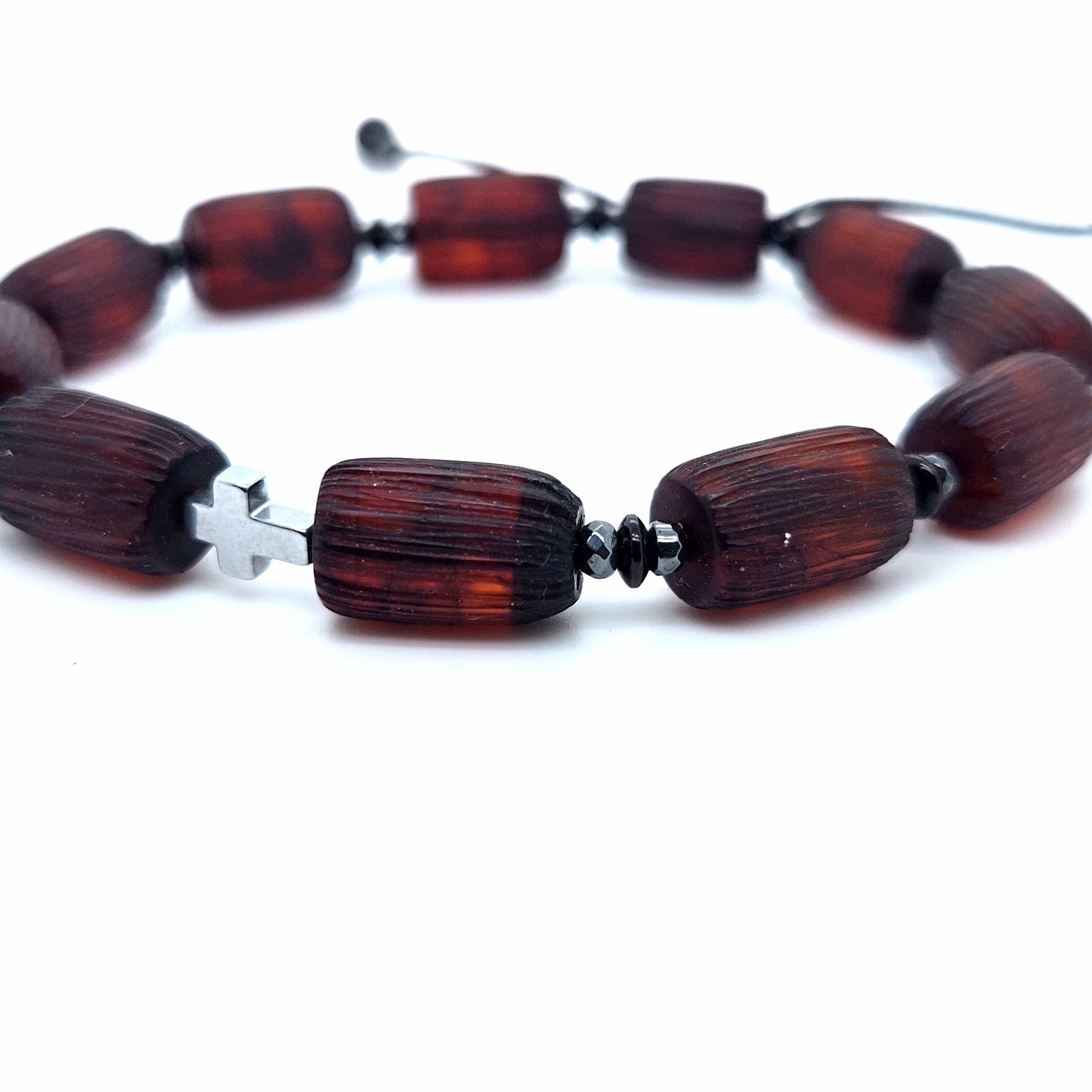 Unisex Barnsteen Armband met 925 Zilveren Kruis – Verstelbaar