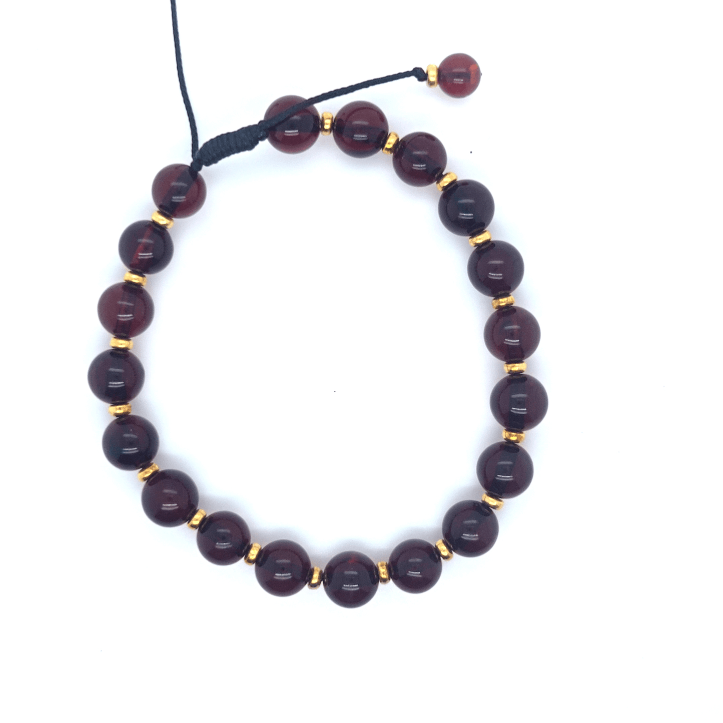 Rode barnsteen armband met vergulde accenten