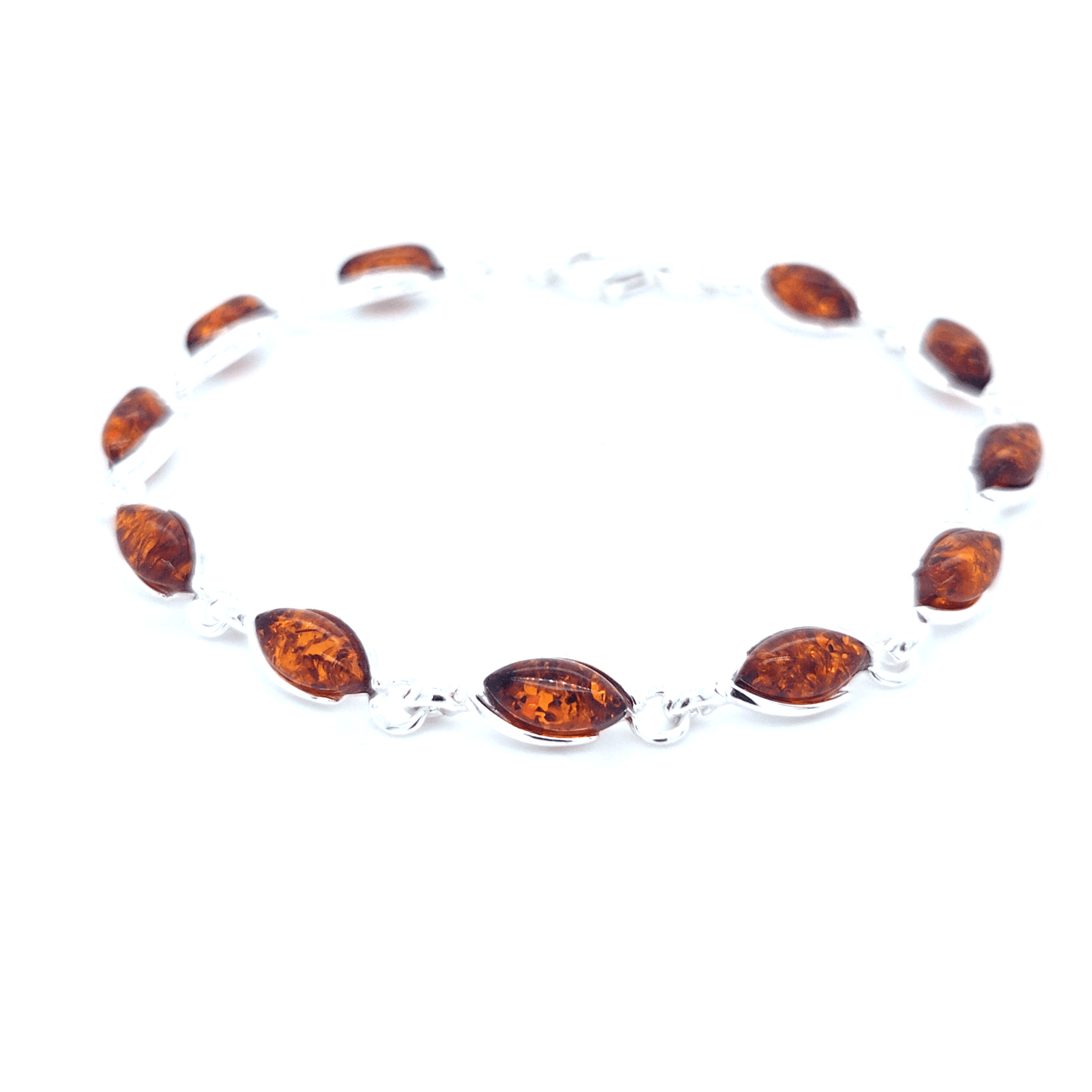 Minimalistisches Damen-Armband mit echten Bernstein-Navettes in Silber