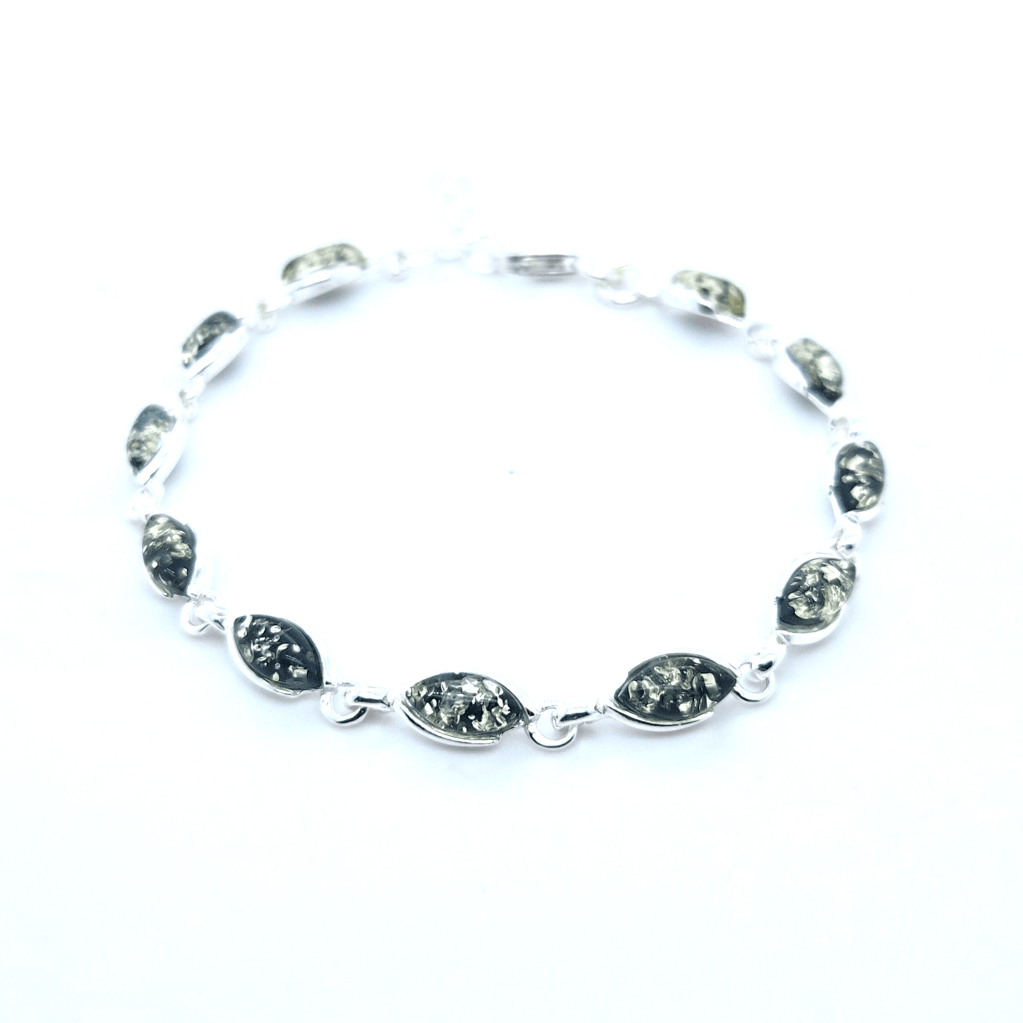 Minimalistisches Damen-Armband mit echten Bernstein-Navettes in Silber