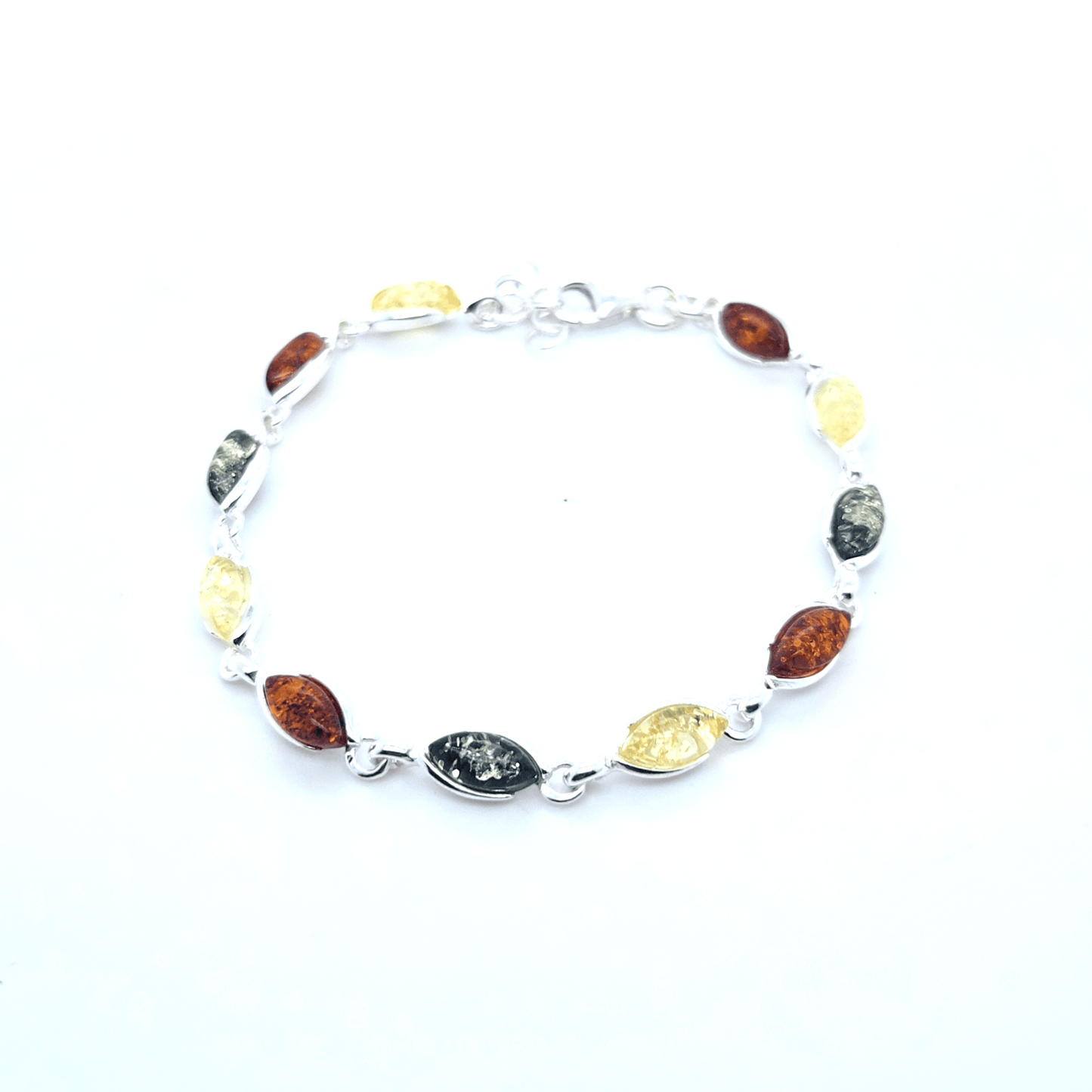 Minimalistisches Damen-Armband mit echten Bernstein-Navettes in Silber