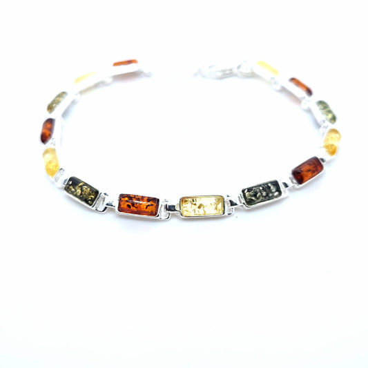 ilber Armband mit buntem Bernstein – Minimalistisch & Zart