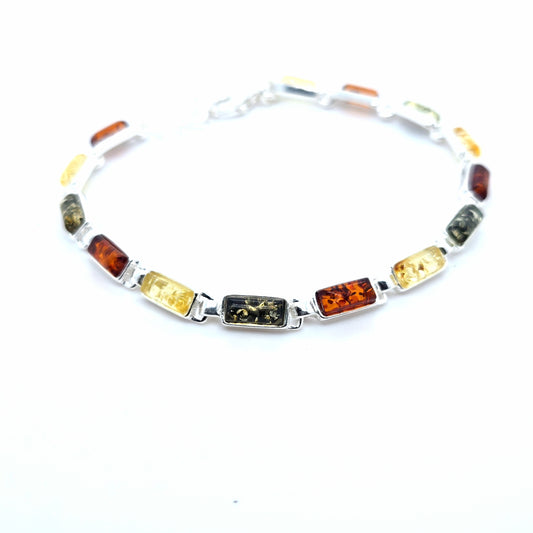 ilber Armband mit buntem Bernstein – Minimalistisch & Zart