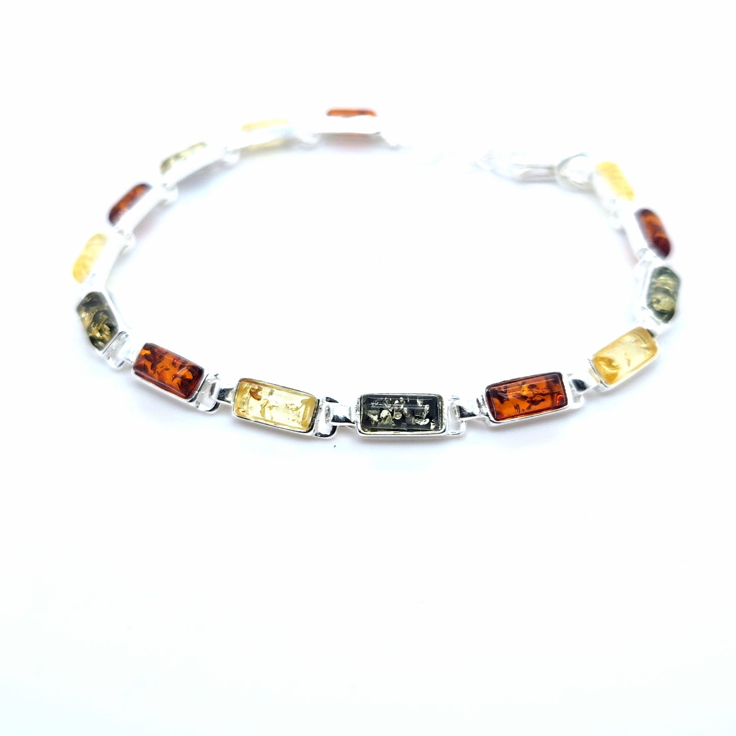 ilber Armband mit buntem Bernstein – Minimalistisch & Zart