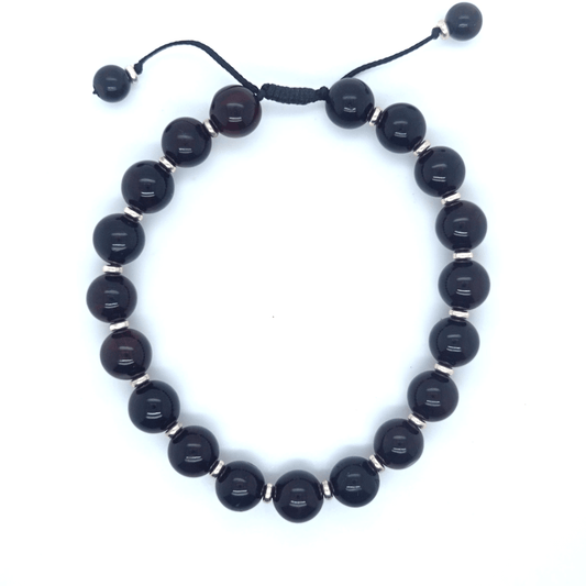 Armband aus rotem baltischem Bernstein mit Silberakzenten