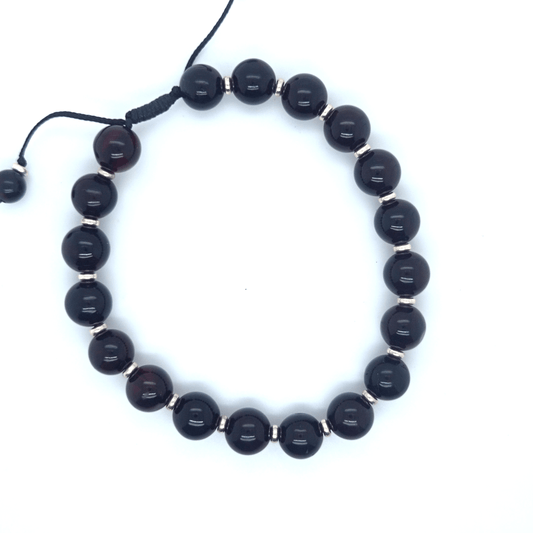 Armband aus rotem baltischem Bernstein mit Silberakzenten