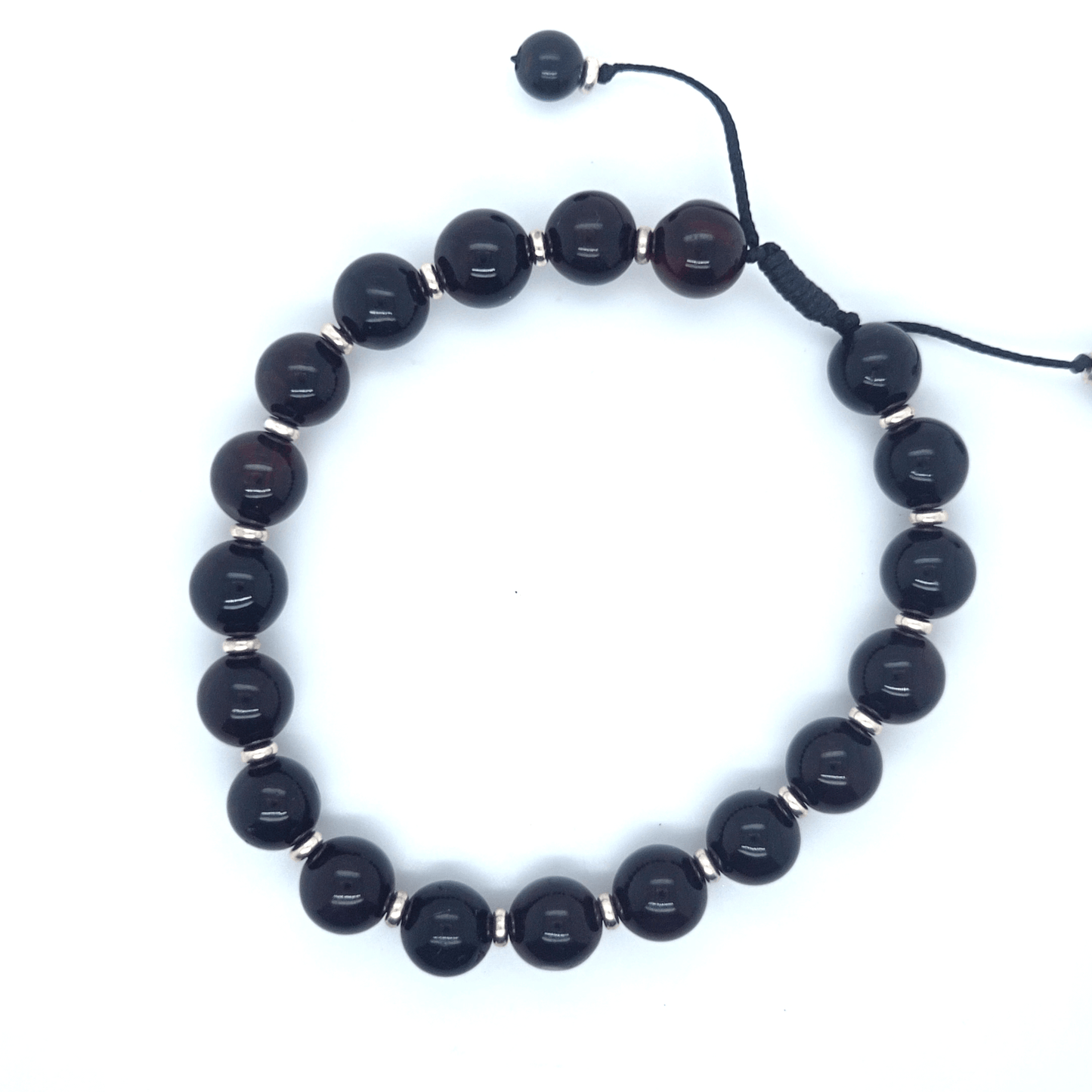 Armband van rode Baltische barnsteen met zilveren accenten