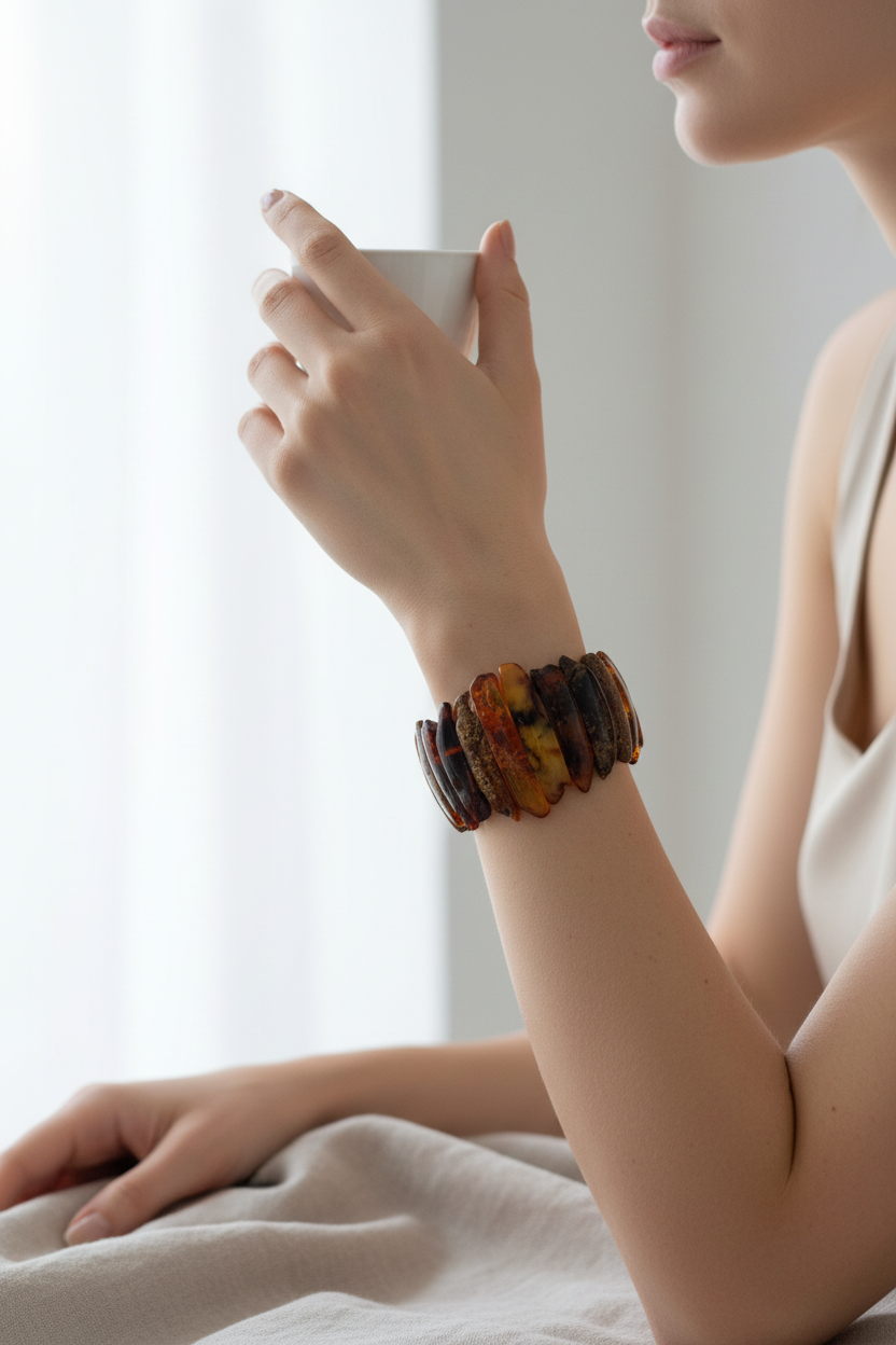 Luxe barnstenen armband – Glans van de natuur
