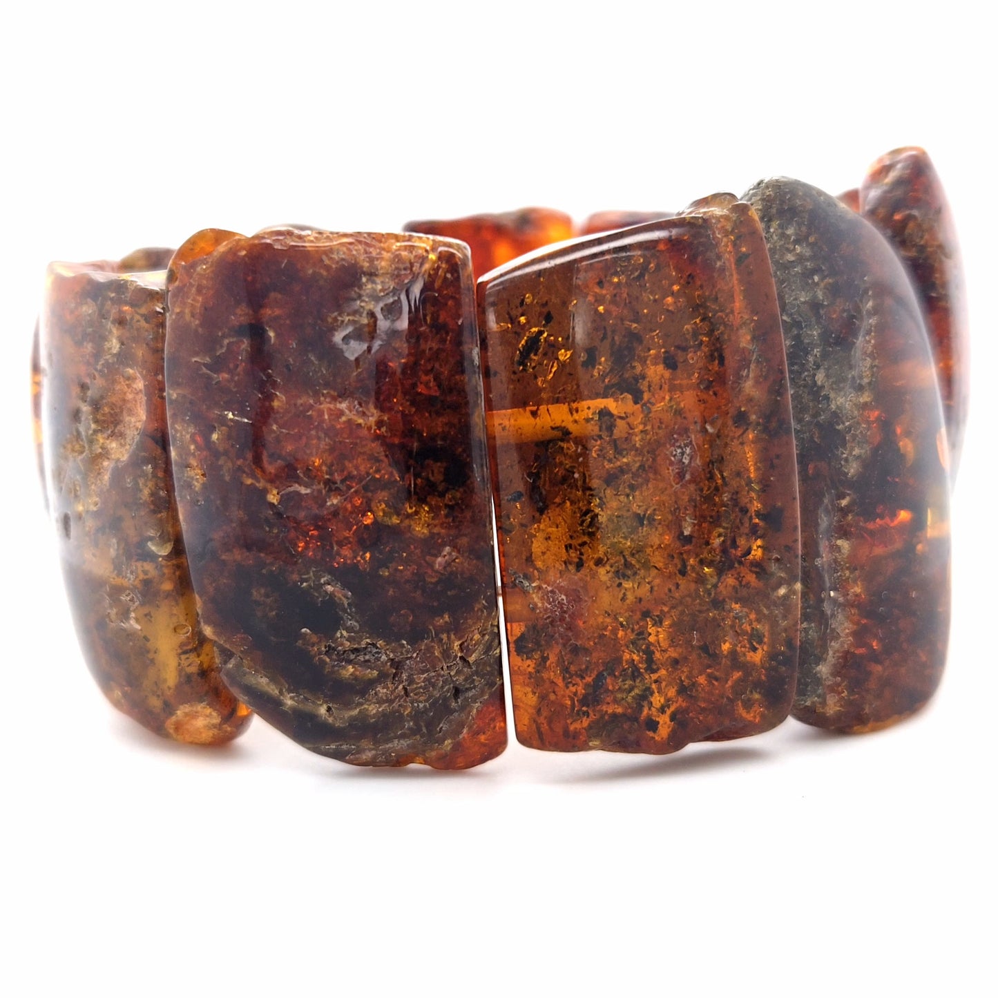 Wide amber bracelet for women – truly unique, 20 cm elastic
