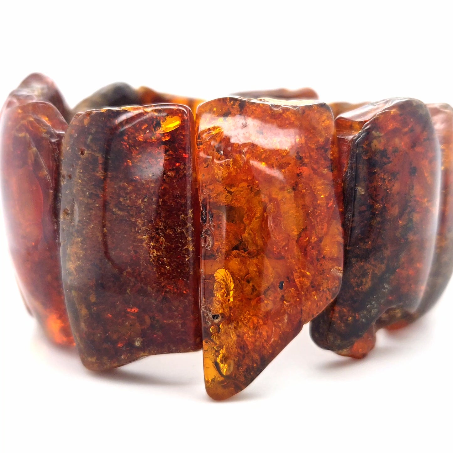 Wide amber bracelet for women – truly unique, 20 cm elastic