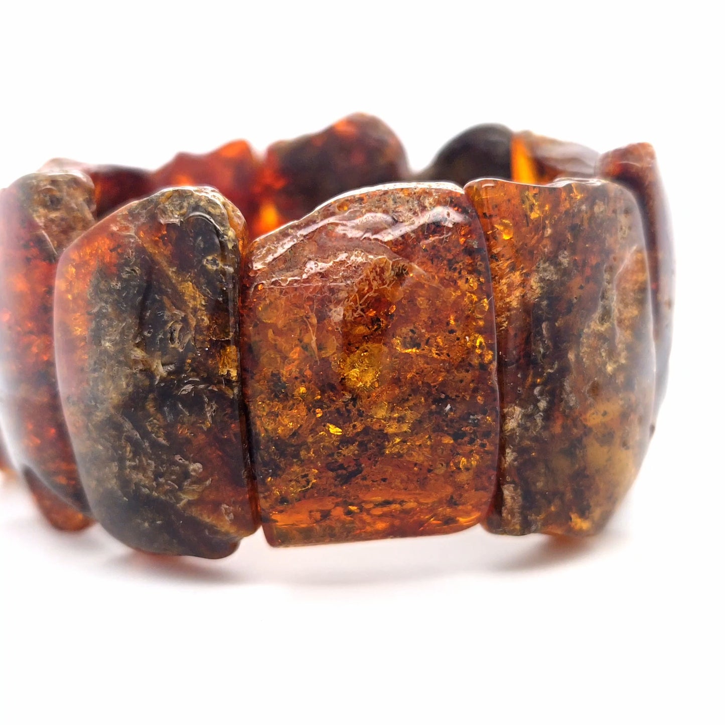 Wide amber bracelet for women – truly unique, 20 cm elastic