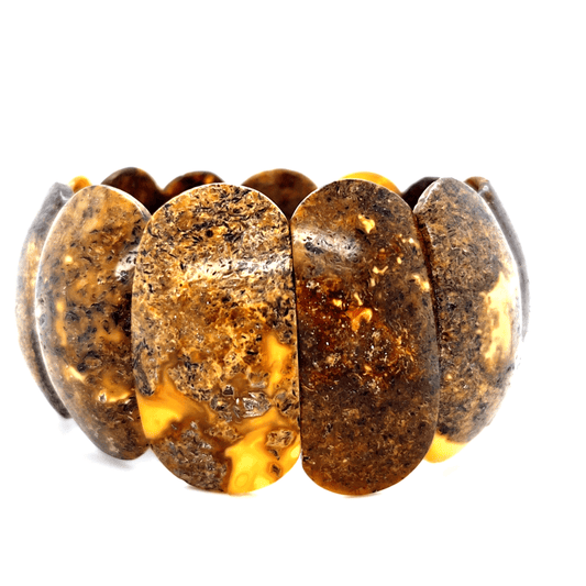 Unikat Bernstein Armband breit auf Gummiband