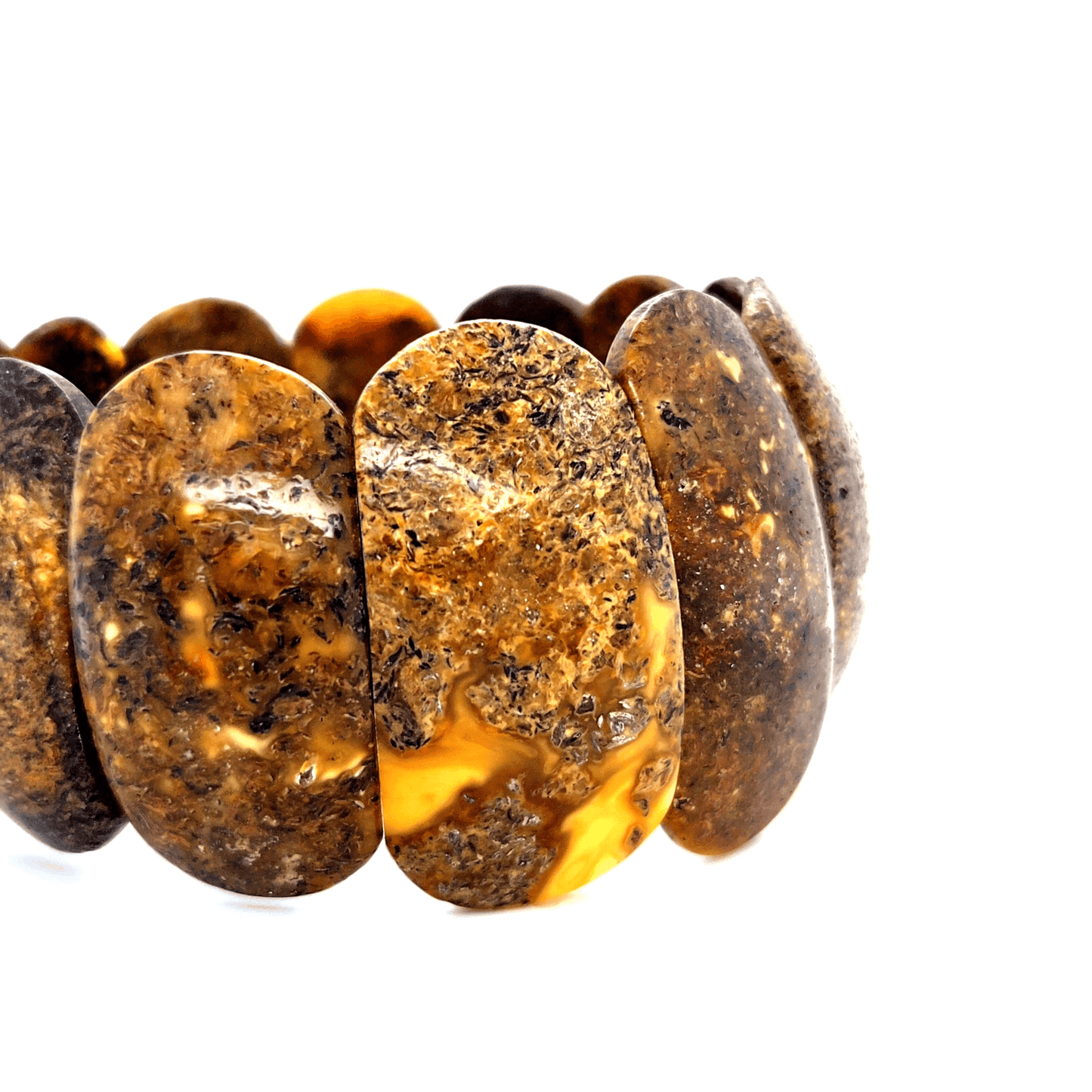 Unikat Bernstein Armband breit auf Gummiband