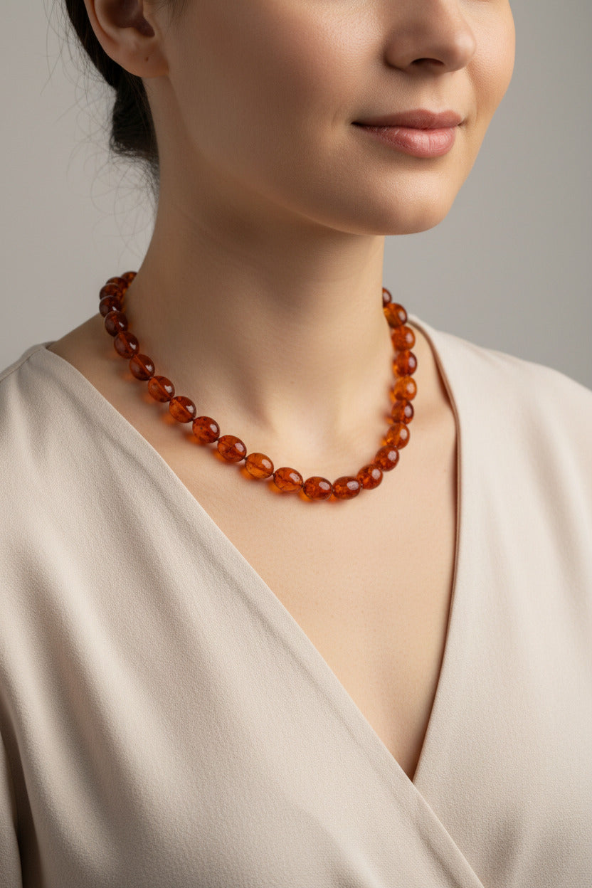 Edle Bernstein-Kette aus Naturbernstein – Handarbeit