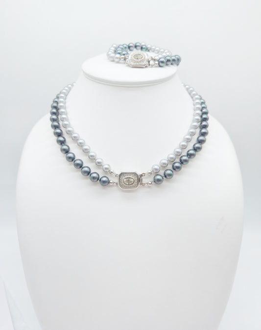 Modernes Schmuckset: Collier &amp; Armband mit Perlen und Zirkonia