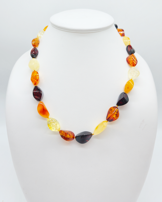 Ostsee-Bernstein Perlenkette in Honig-Orange, 48 cm – Damenkette mit Silberverschluss