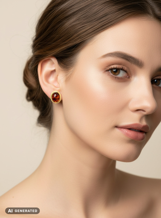 Clous d’oreilles classiques en ambre en argent sterling plaqué or 24 carats